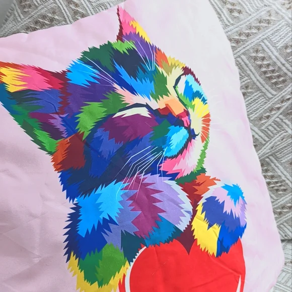 Kitty Cat Design Multi Color Colorful Accent Pillowcase Zippered Cover - Picture 3 of 6